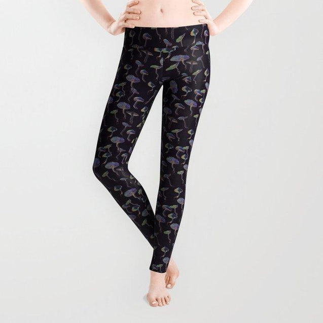 All Over Print Black Backgroud Mushroom-Apparel-NTH-Legging-S-Vibe Cosy™