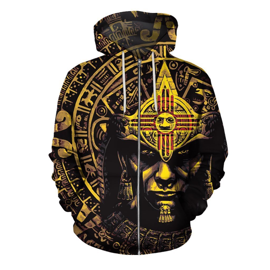3D All Over Aztec Warrior Mexican Hoodie Yellow-Apparel-HP Arts-Zipped Hoodie-S-Vibe Cosy™