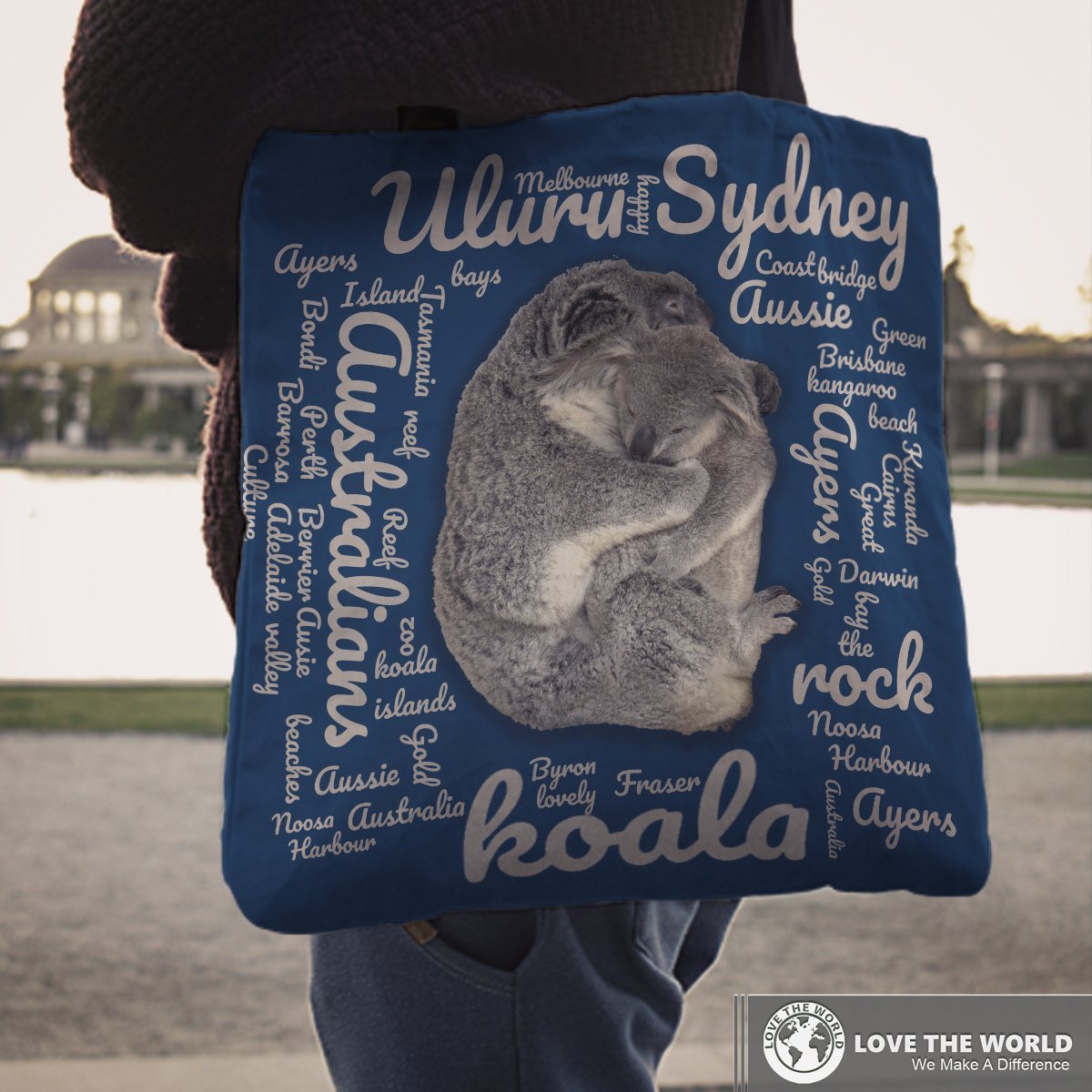 Australia tote bags - Koala wordle words style NN9-TOTE BAGS-HP Arts-Australia tote bags - Koala wordle words style NN9-Vibe Cosy™