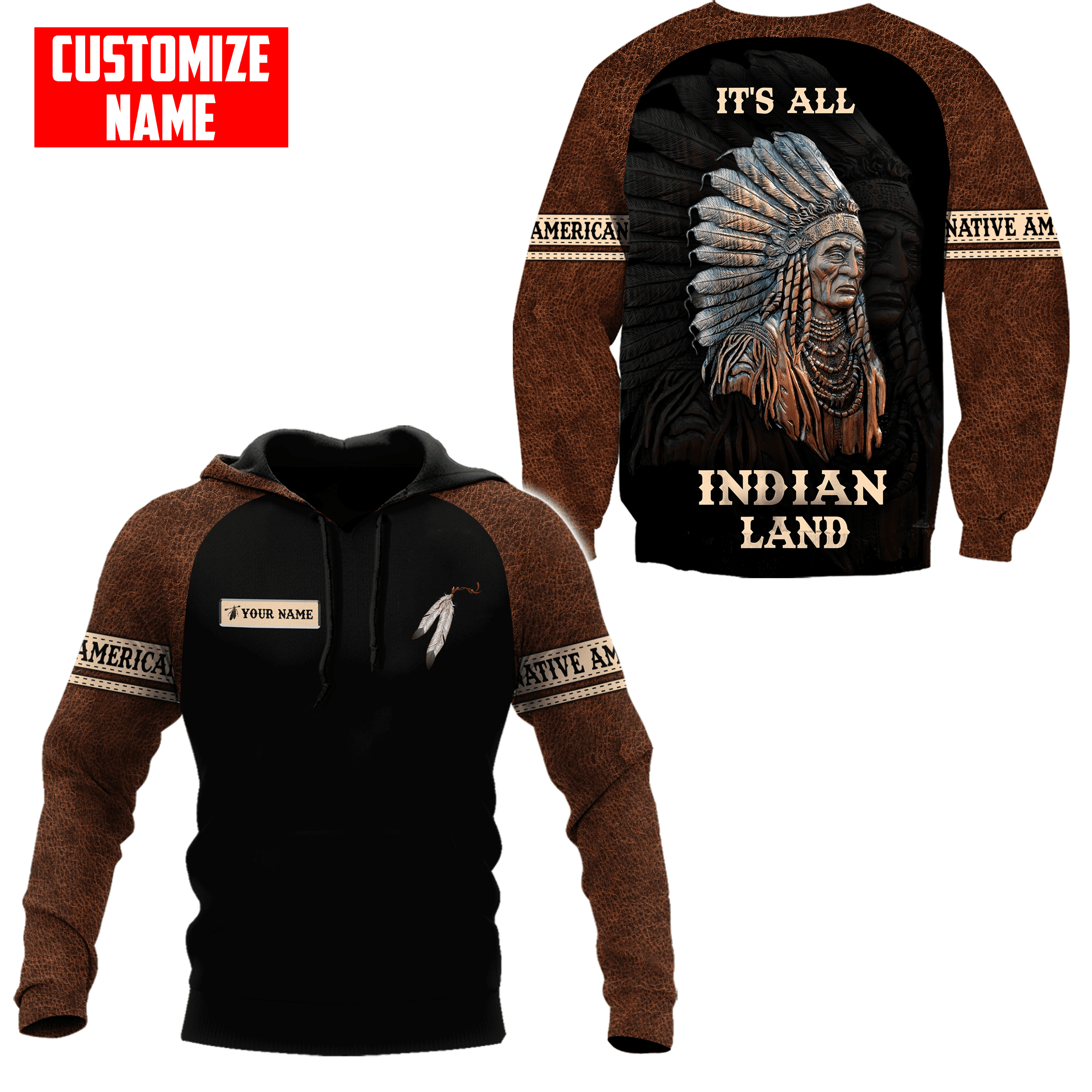 Customized name Native American 3D All Over Printed Unisex Shirts