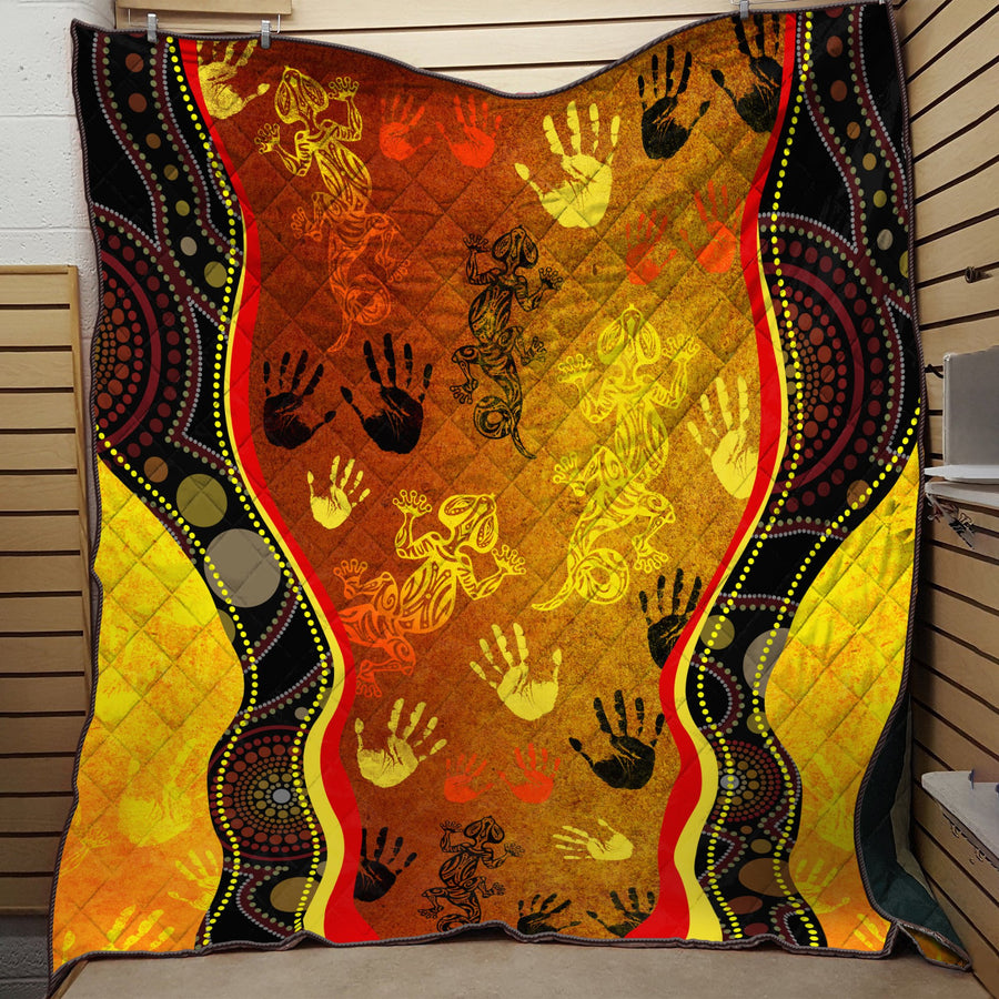 Aboriginal Rock Painting Hand Lizard Australia Art Golden Style Quilt