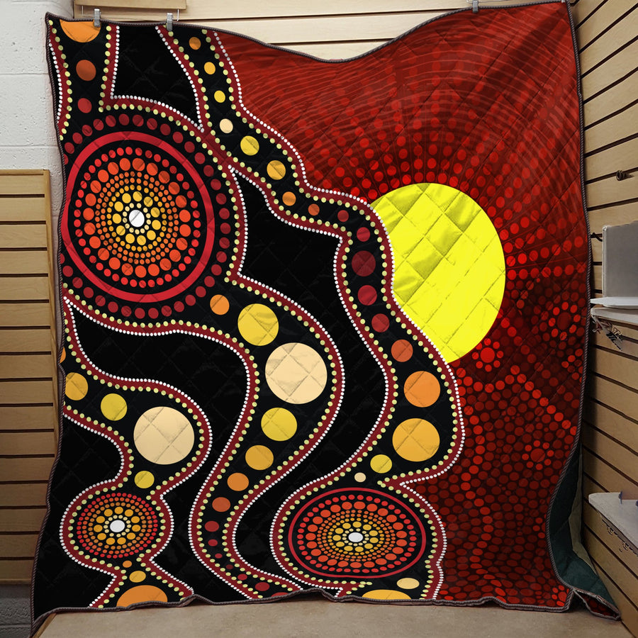 Aboriginal Australia Indigenous Flag Circle Dot Painting Art Quilt