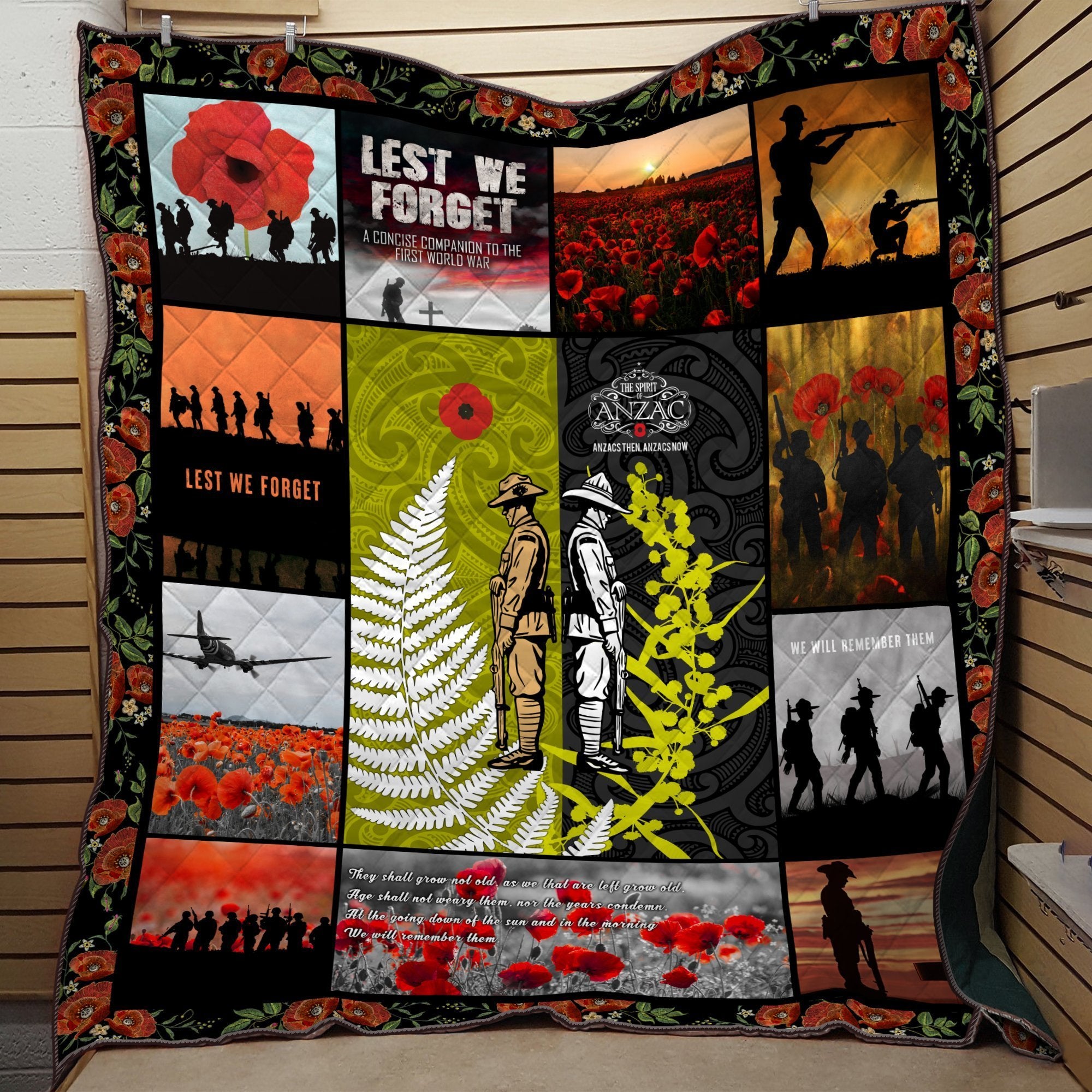 Honor and respect day Soldier Australia and Kiwi Soldier wattle silver fern Quilt