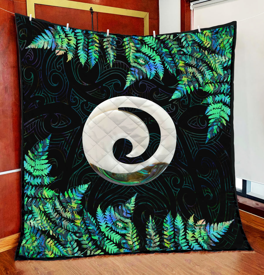 Koru Spiral Silver Fern Maori Paua Shell Quilt