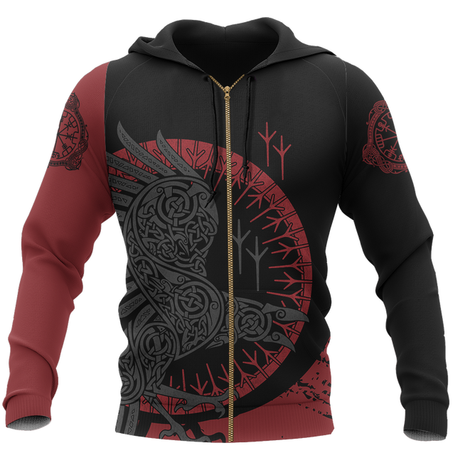 Viking Raven Zip Hoodie A0-FULL ZIPPER HOODIES-HP Arts-Zip-Up Hoodie-S-Vibe Cosy™