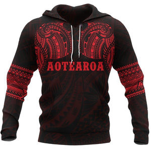 Aotearoa Maori Tattoo All Over Hoodie Red NVD-Apparel-Dung Van-Hoodie-S-Vibe Cosy™