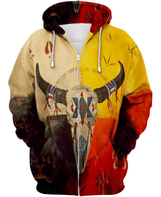 Native Buffalo Skull MP690-Apparel-MP-Zipper Hoodie-S-Vibe Cosy™