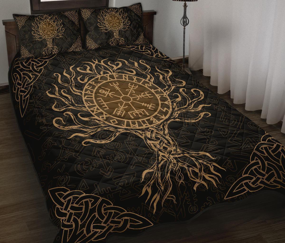 Viking Quilt Bed Set - Vegvisir Tree Of Life - Gold-Bedding-HP Arts-Twin-Vibe Cosy™