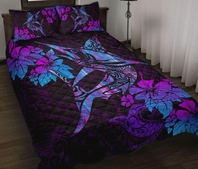 Beautiful Marlin Fish Hibiscus Hawaii quilt bedding set