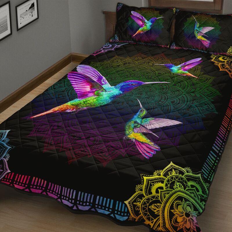 Rainbow Hummingbird Quilt Bedding Set-ML