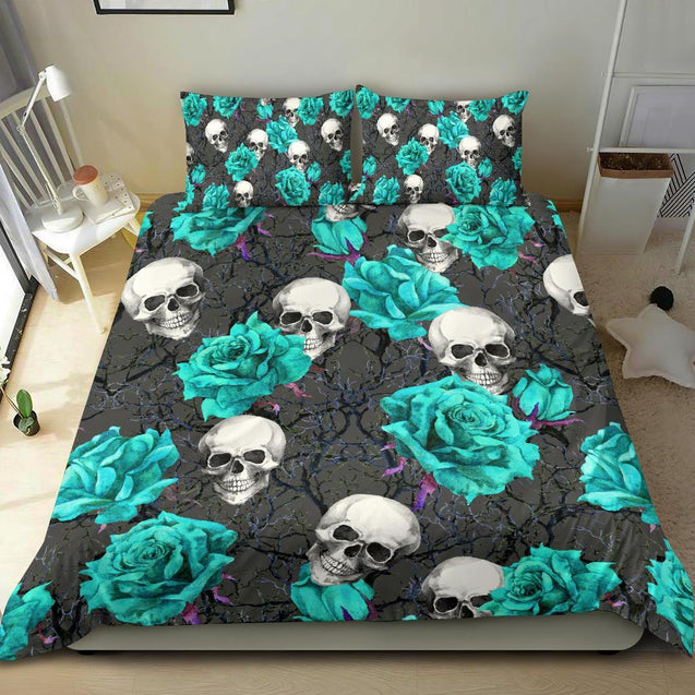 Turquoise Rose Skull Bedding By ML-ML-US Twin-Vibe Cosy™