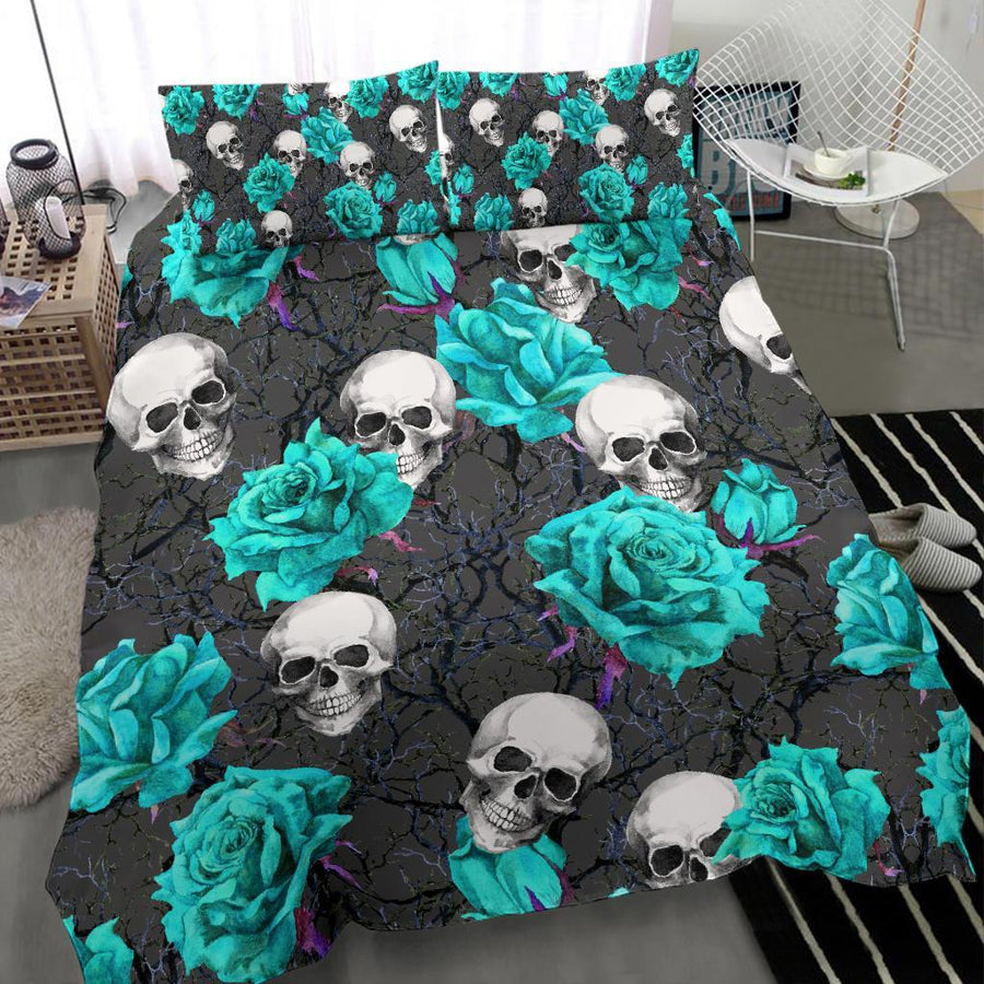 Turquoise Rose Skull Bedding By ML-ML-US Twin-Vibe Cosy™