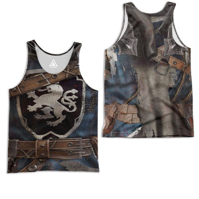 Blue Scotland Rampant Lion Knight Armor 3D All Over Printed Shirts for Men and Women NNK022801-Apparel-PL8386-Tank Top-S-Vibe Cosy™