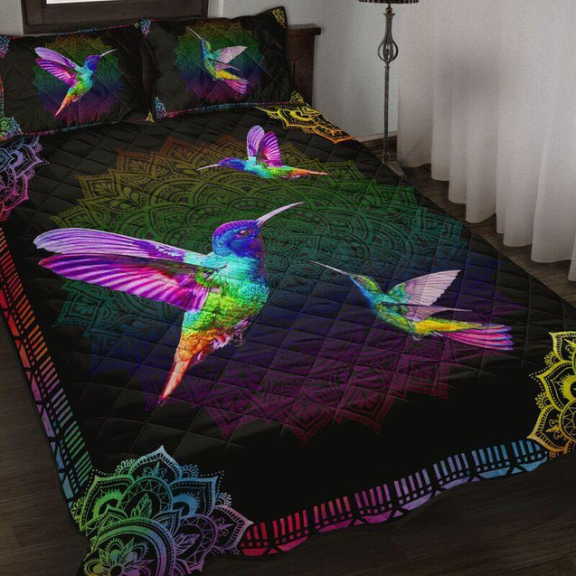 Rainbow Hummingbird Quilt Bedding Set-ML