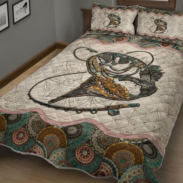 Fish on Fishing Mandala Vintage quilt bedding set HC25201-Quilt-Huyencass-King-Vibe Cosy™