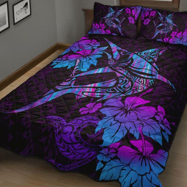 Beautiful Marlin Fish Hibiscus Hawaii quilt bedding set