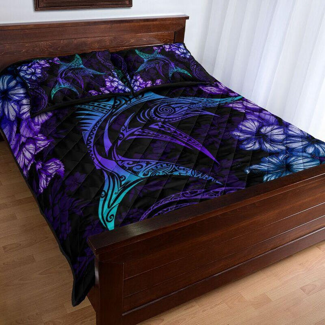 Beautiful Marlin hibiscus Hawaii quilt bedding set