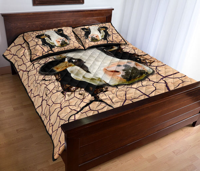 Cow Farm Earth Crack Style 3D Quilt Bedding Set