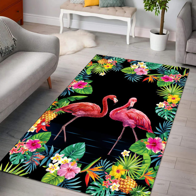 Love Gift Beautiful Tropical Background Flamingo Couple Rug AM082018-MEI