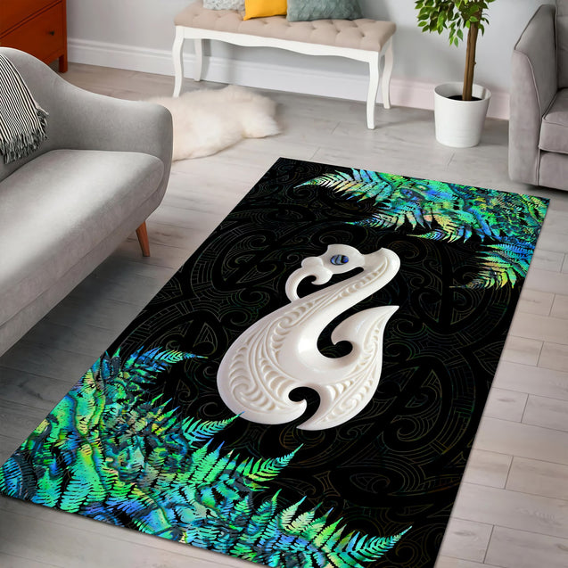 New Zealand Maori Manaia Paua Shell - Silver Fern Rug MP11072005