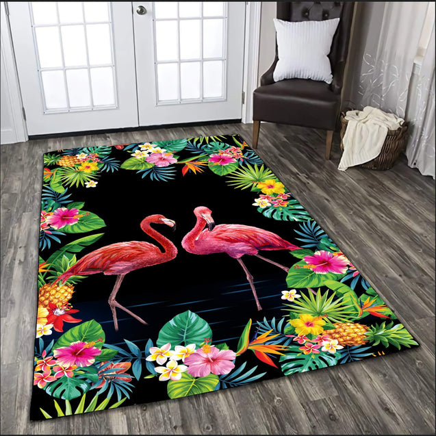 Love Gift Beautiful Tropical Background Flamingo Couple Rug AM082018-MEI