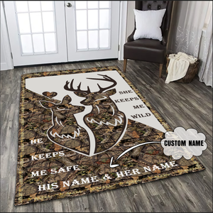 Love Gift Couple Deer Custom Name 3D Rug LAM