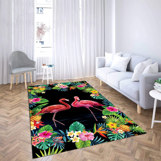 Love Gift Beautiful Tropical Background Flamingo Couple Rug AM082018-MEI