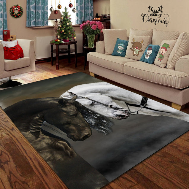 Black And White Horse Couple 3D Rug