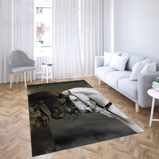 Black And White Horse Couple 3D Rug