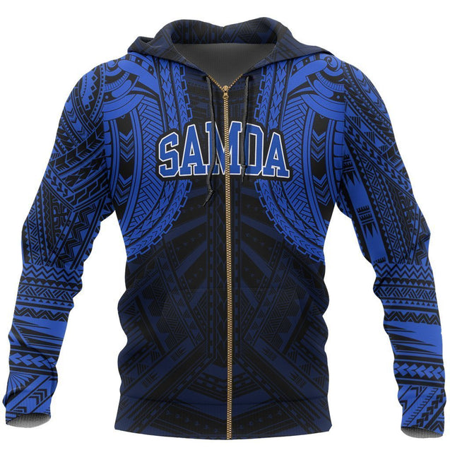 American Samoa Spirit Hoodie (Blue) PL-Apparel-PL8386-Zipped Hoodie-S-Vibe Cosy™