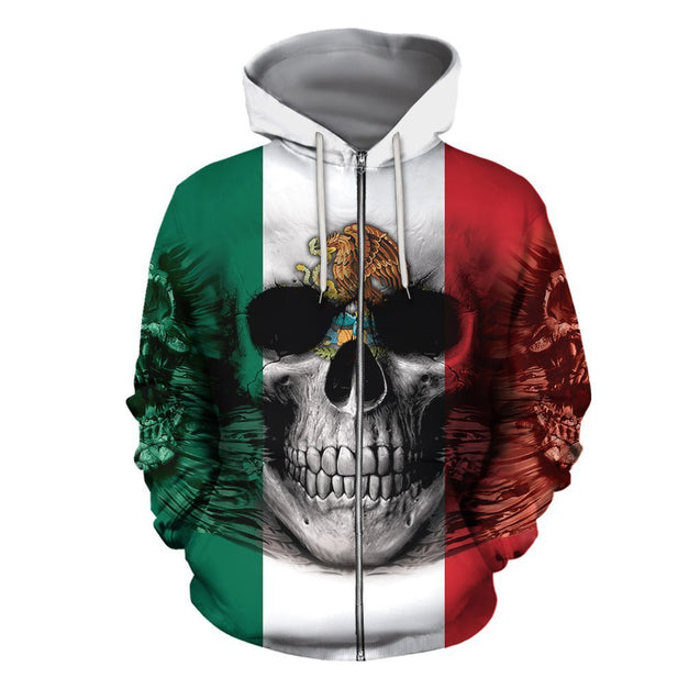 3D All Over Mexican Skull Hoodie-Apparel-HP Arts-Zipped Hoodie-S-Vibe Cosy™