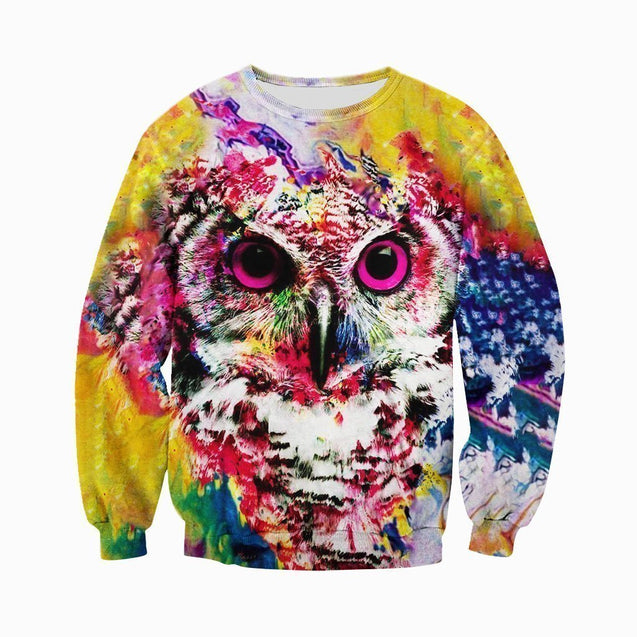 3D All Over Printed Colorful Owl Shirts and Shorts-Apparel-HP Arts-Sweatshirt-S-Vibe Cosy™