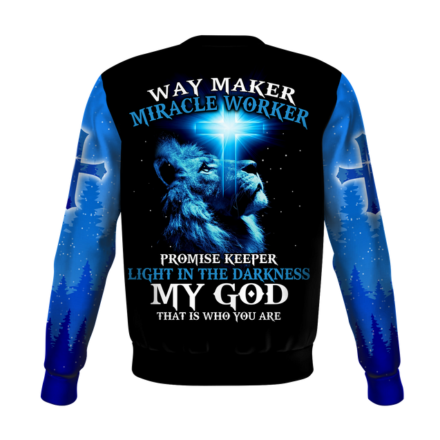 Way Maker Miracle Worker Promise Keeper Light In The Darkness Blue Lion All Over Printed Shirt - Amaze Style™-Apparel