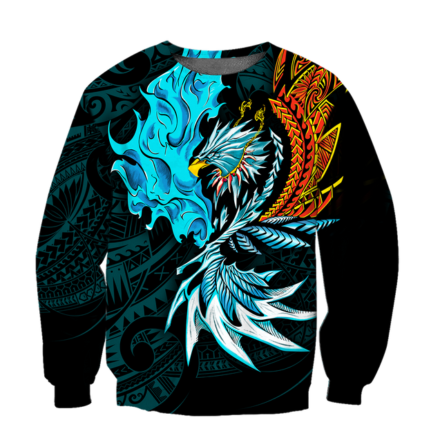 Amazing Eagle Warrior Polynesian 3D Tattoo Unisex Deluxe Hoodie ML