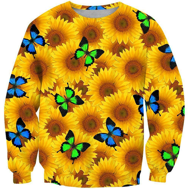 3D All Over Printing Butterfly Garden And Sunflowers Hoodie-Apparel-Phaethon-Sweatshirt-S-Vibe Cosy™