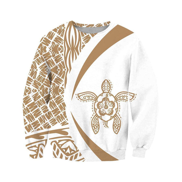 Hawaii Turtle Polynesian Hoodie - Circle Style Golden And White - AH - J9-ALL OVER PRINT HOODIES (P)-Phaethon-Sweat Shirt-5XL-Vibe Cosy™