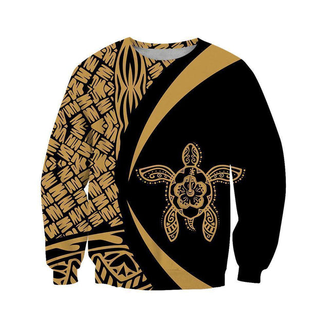 Hawaii Turtle Polynesian Hoodie - Circle Style Golden Color - AH - J9-ALL OVER PRINT HOODIES (P)-Phaethon-Sweat Shirt-5XL-Vibe Cosy™