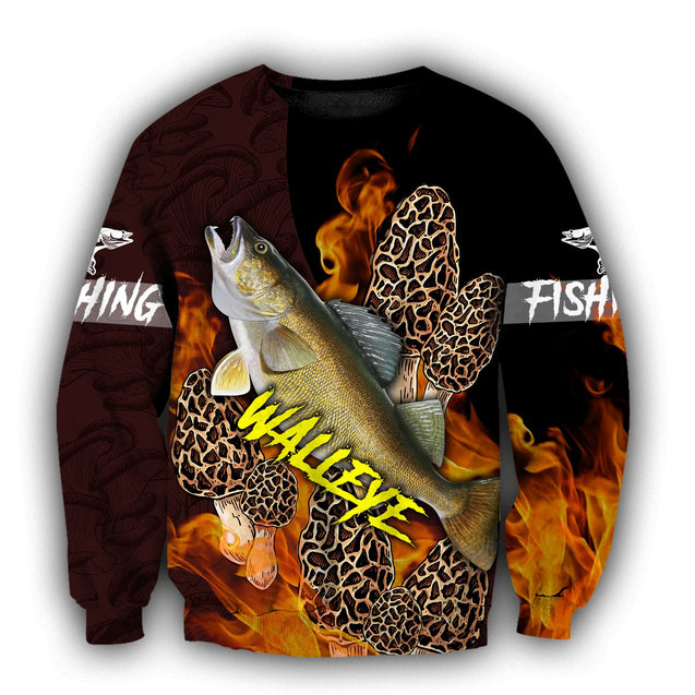 Walleye Fishing with morels mushrooms 3D all over printing shirts for men and women TR250201 - Amaze Style™-Apparel