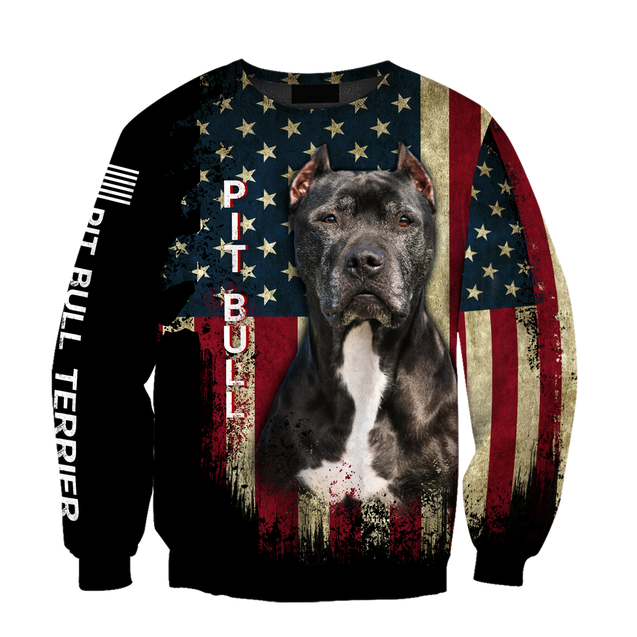 Pit Bull Terrier American Flag 3D All Over Print Hoodie