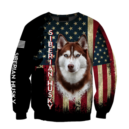 Husky Siberian American Flag 3D All Over Print Hoodie