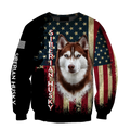 Husky Siberian American Flag 3D All Over Print Hoodie