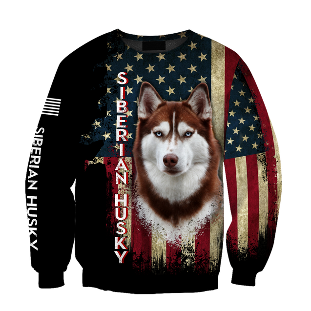 Husky Siberian American Flag 3D All Over Print Hoodie