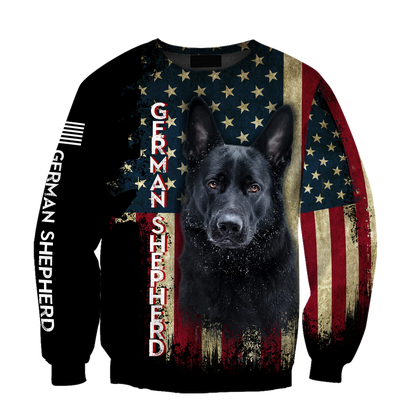 Black German Shepherd American Flag 3D All Over Print Hoodie