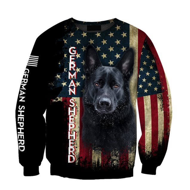 Black German Shepherd American Flag 3D All Over Print Hoodie