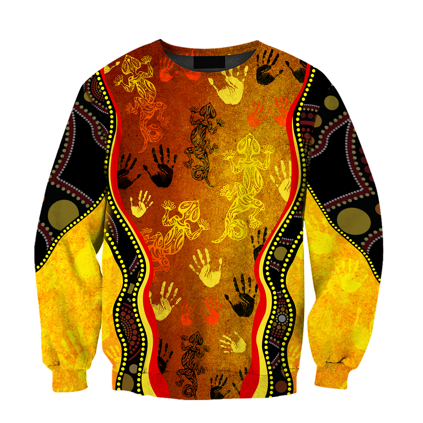 Aboriginal Australia Rock Painting Hand Lizard Art Golden Style shirts for men and women TR2606204S-Apparel-Huyencass-Sweat Shirt-S-Vibe Cosy™