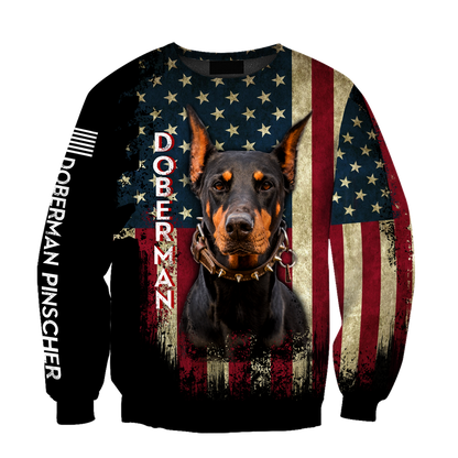 Doberman Pinscher American Flag 3D All Over Print Hoodie