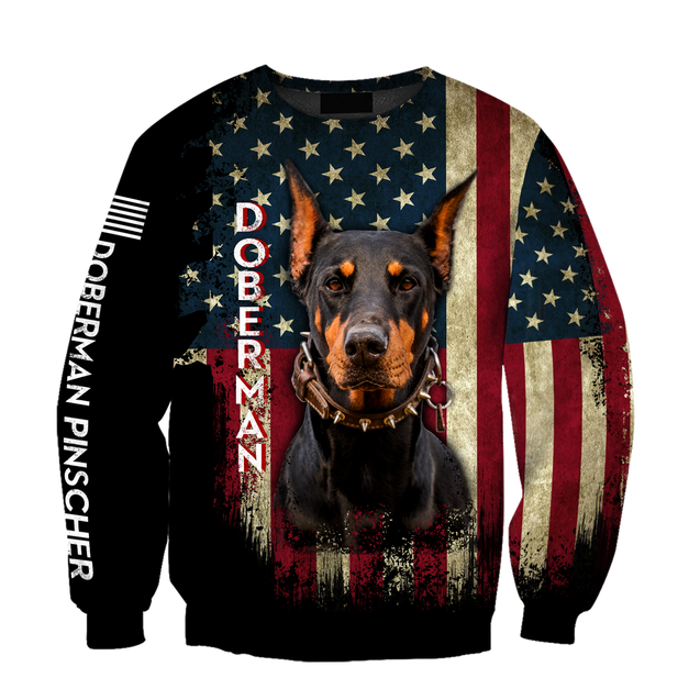 Doberman Pinscher American Flag 3D All Over Print Hoodie