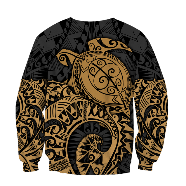 Samoa Polynesian Hoodie Gold Turtle Flowing 3d all over printed shirt and short for man and women AZ130201 PL-Apparel-PL8386-Hoodie-S-Vibe Cosy™