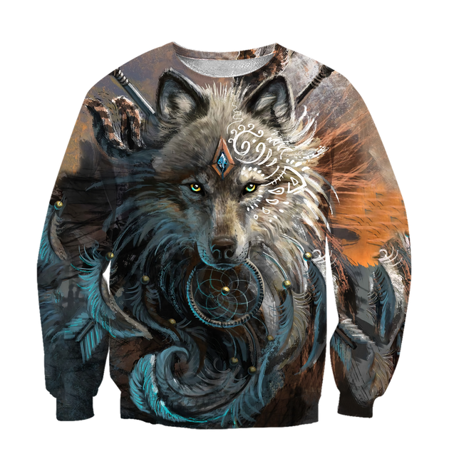 Native American Wolf Hoodie T Shirt For Men and Women HAC220401-Apparel-NM-Sweatshirts-S-Vibe Cosy™
