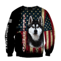 Black Husky Siberian American Flag 3D All Over Print Hoodie